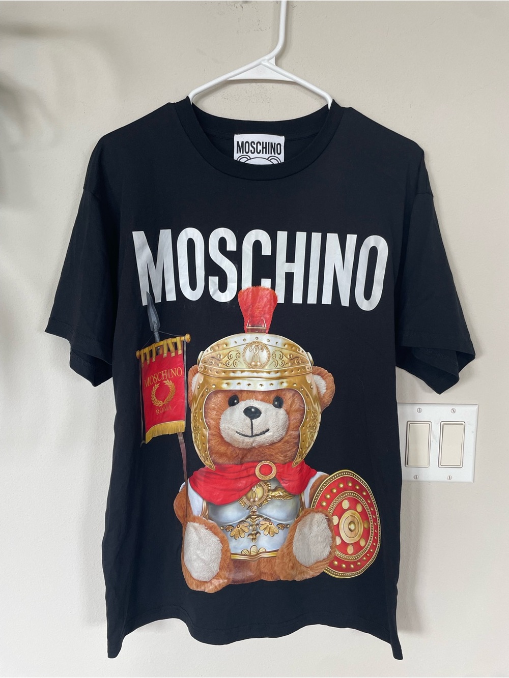 Moschino Women Scott Teddy Bear Cotton T-shirt Black Size XS Oversize Bust 42in